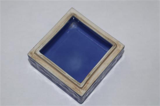 A Chinese blue glazed porcelain box and cover, impressed mark